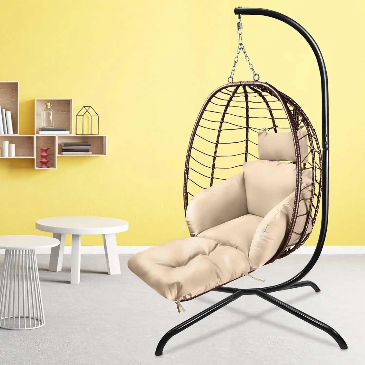 

Leg Rest and Stand, Indoor/Outdoor Hammock Basket Chair with Cushion Headrest for Bedroom Porch Balcony Garden, 350LBS Capacity
