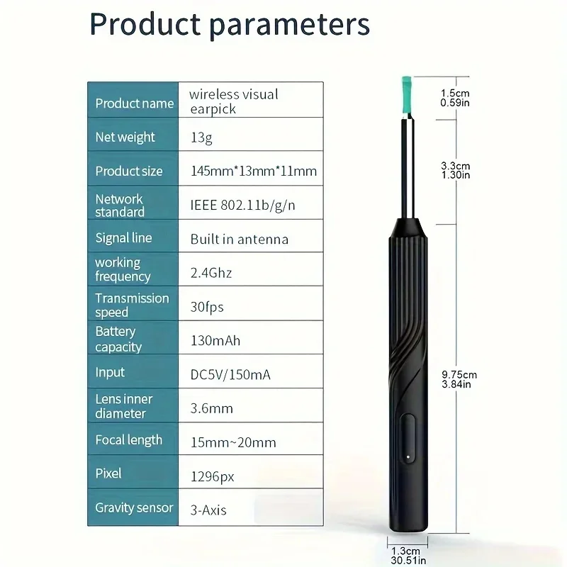 스마트 비주얼 귀 클리너 귀 스틱 검이경, USB C 충전 내시경, 왁스 제거 도구, 귀이개 미니 카메라, 건강 관리 세트, 1296P