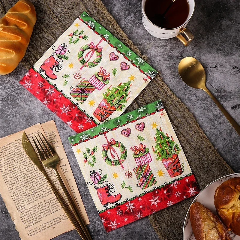 Colourful Printed Christmas Tree Tissue Paper 20pcs/Pac 33*33cm 2Ply Christmas Party Birthday Table Decoration Paper