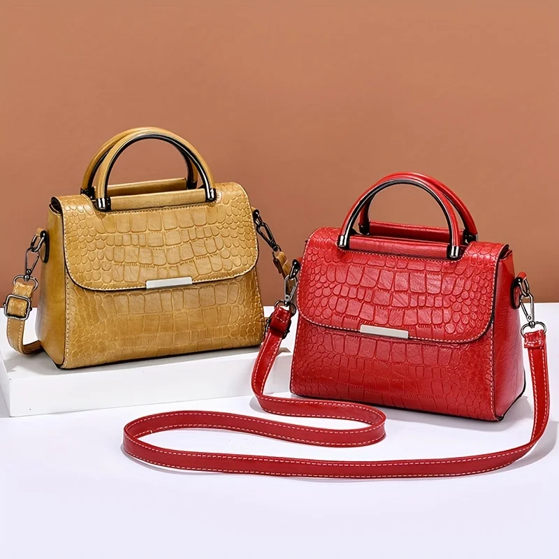 

Crocodile Pattern Handbag, Fashion Crossbody Bag, Women's Small Flap Purse With Top Handle