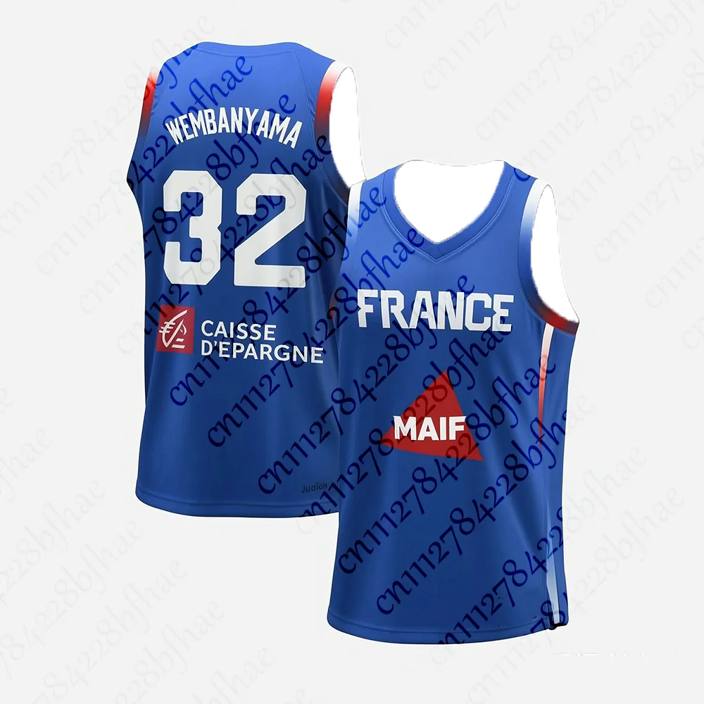 Unisex Frankreich Basketball-Trikots WEMBANYAMA Atmungsaktive Schnelltrocknende Outdoor-Sportbekleidung für Kinder, Herren und Damen