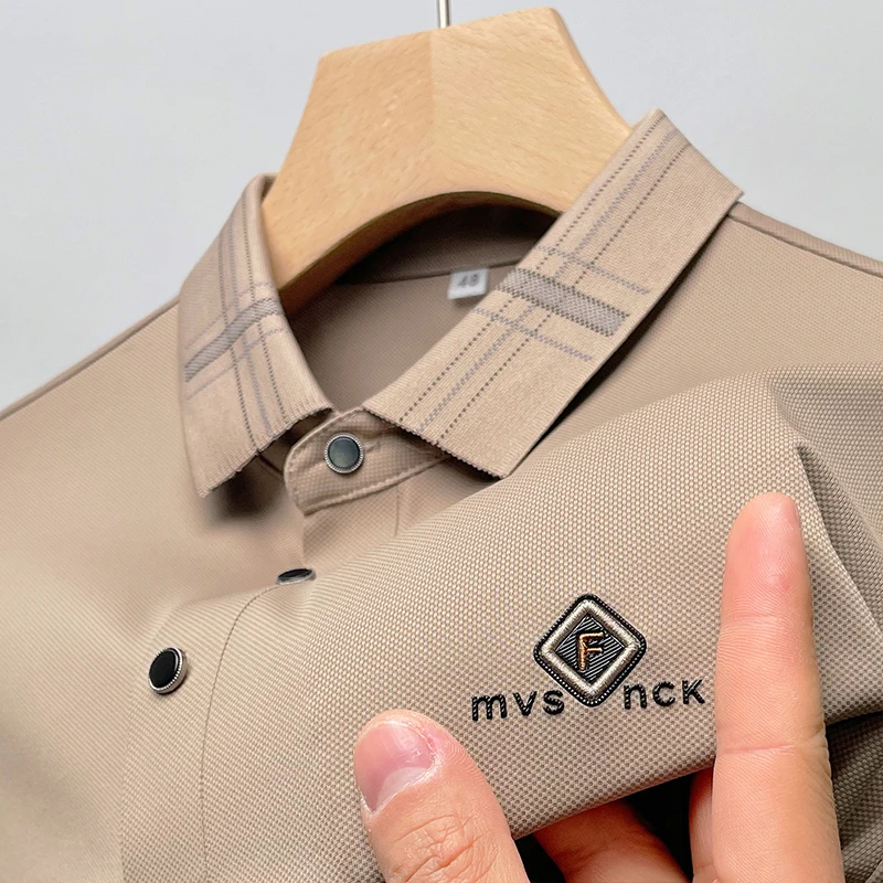 

High End Luxury Men's Polo Shirt Lapel Letter Print Ice Silk Short Sleeve Korean Fashion Business Clothing2023Summer New T-Shirt