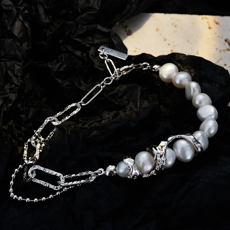 

S2054 ZFSILVER Silver S925 Sterling Fashion Charm Texture Baroque Pearl Bracelets For Women Jewelry Accossories Party Girl Gift