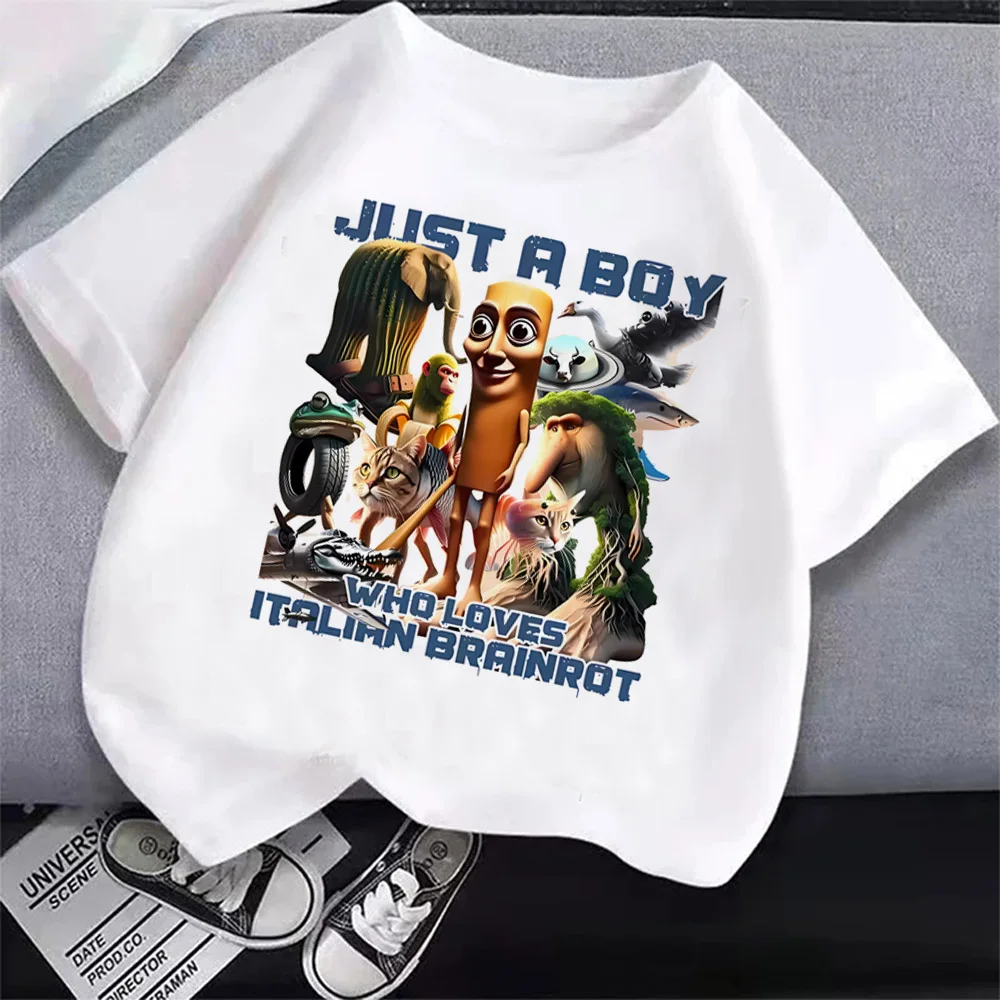 Children's Anime Cartoon Print Italian T-Shirt - Absorbent Casual Round Neck Top
