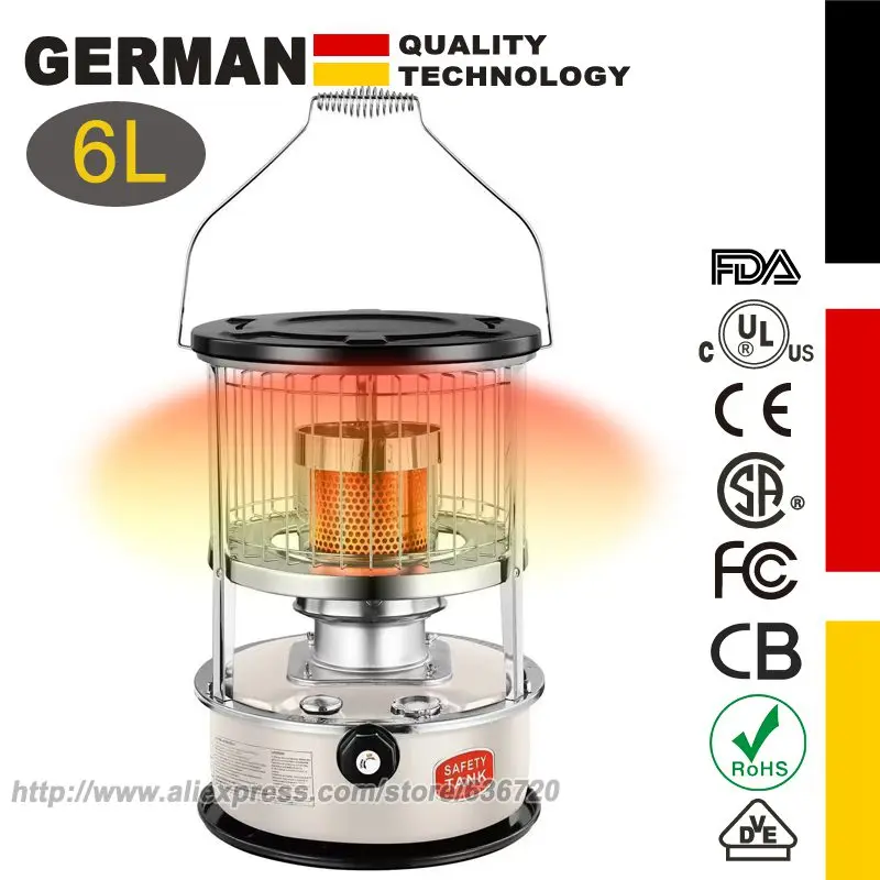 6L Kerosene Heater & Stove, 9000 BTU, Portable Kerosene Radiant Heater for Camping, Hunting, Cooking, Home, Garage.