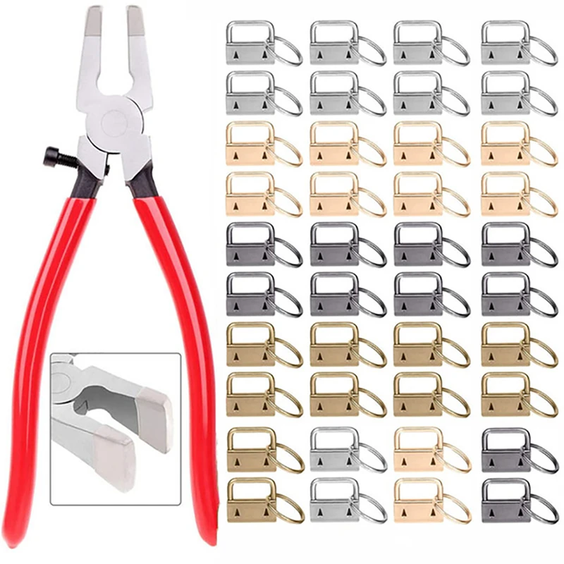 20/40Pcs Webbing Tail Clip Key Fob Hardware 25Mm Keychain Split Ring With Tool  Pliers For Wrist Wristlets Cotton Tail Clip