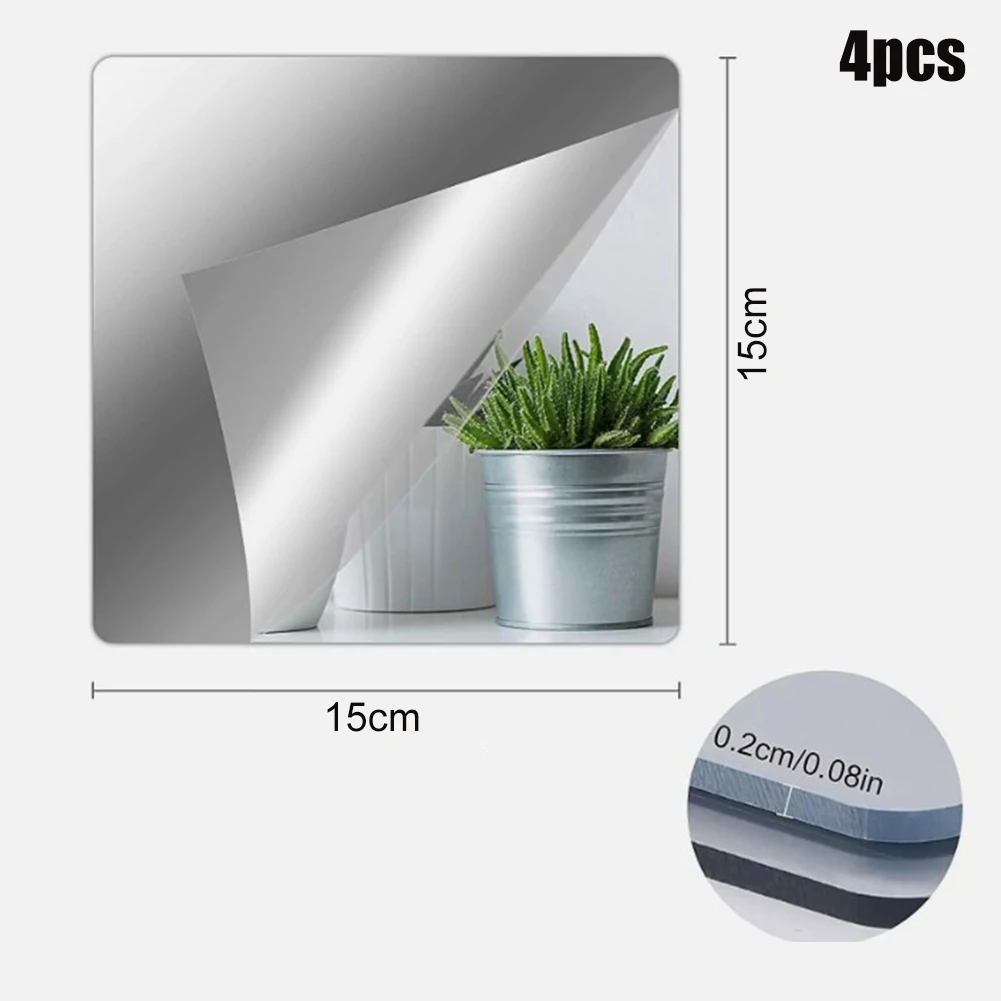 Description Picture 4 of item4PCS 15/20/30cm Wall Mirror Tiles Acrylic Decorative Mirrors Plate Self Adhesive Mirror Sheets Wall Mirror Tile Home Decoration