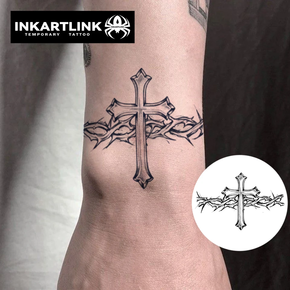 INKARTLINK Patch per tatuaggi con croce di spine | Tatuaggio religioso  gotico | Impermeabile per 15 giorni | Effetto puntura imitazione collo e  braccio - AliExpress, image size:960x960