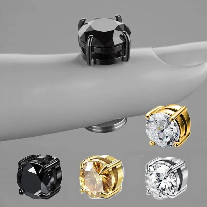 1Pairs Crystal Strong Magnetic Ear Stud Clip Earrings for Men and Women Punk Round Zircon Magnet Non Piercing Jewelry