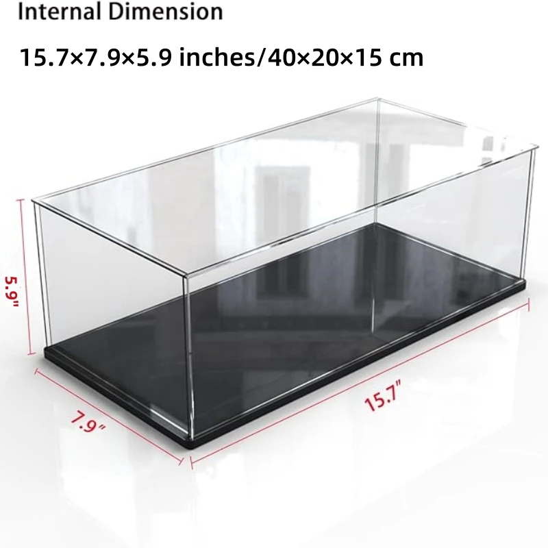 Clear Acrylic Display Case with Black Base 15.7x 7.9x 5.9 In Dustproof Protection Showcase for Action Figures Toys Collectibles