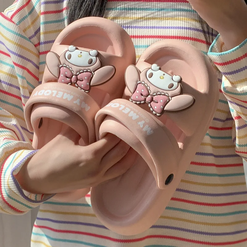 Sanrio My Melody Kuromi Sandal Girl Cartoon Summer Outerwear Thick Sole Anti Slip Shoes Indoor Cute Comfortable Slippers New