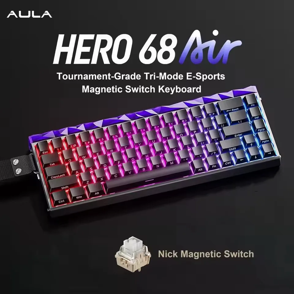 AULA HERO68 에어 마그네틱 스위치 무선 게이밍 기계식 키보드 3모드 핫스왑 RGB 8KHz 폴링 레이트 0.005mm RT 낮은 대기 시간