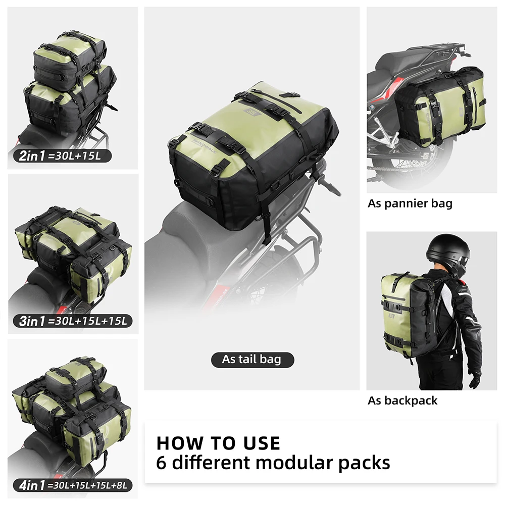 Rhinowalk Motorradtasche 100% wasserdicht 18L/28L/48L Große Kapazität 2  Stück Universal Fit Motorrad Packtasche Sattel Seitentaschen