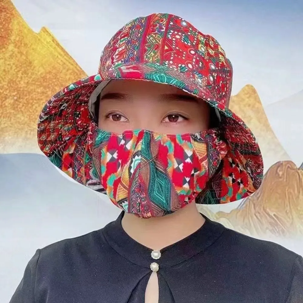 

Trendy Dust Mask Hat Outdoor Anti-uv Sunscreen Hat Protect Neck Unisex Fisherman Hat Tea Picking Cap With Mask