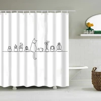 Puppy Cat Cute Cartoon Shower Curtains Washable Fabric Polyester For Bathtub Art Bathroom Decor Partition With Hooks Waterproof 1
