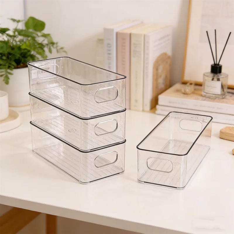 다용도 적층형 수납함, 손잡이가 있는 투명 플라스틱 정리함, 냉장고에 사용하거..