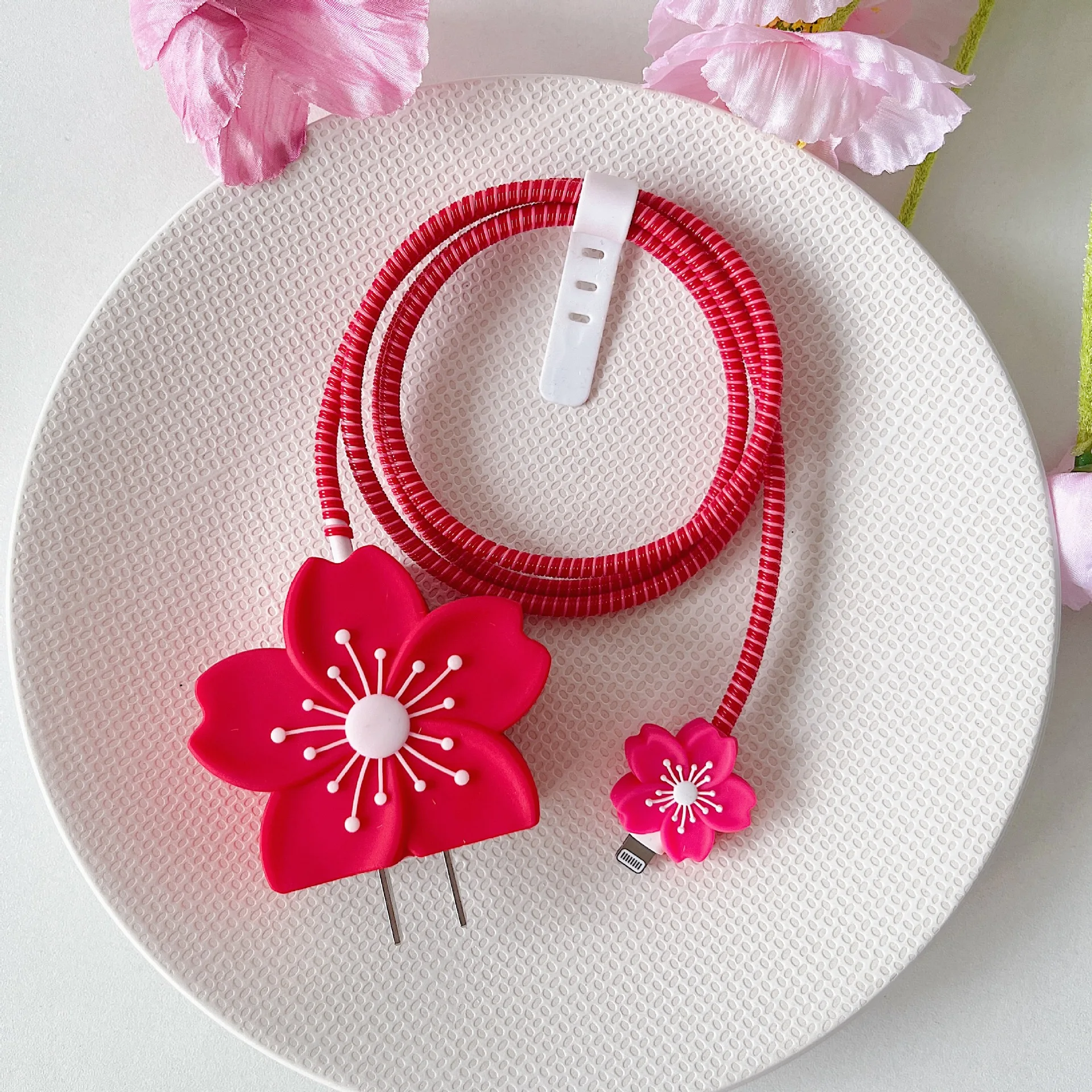 Cherry Blossom Charger Protector with Cable Organizer and Protective Case