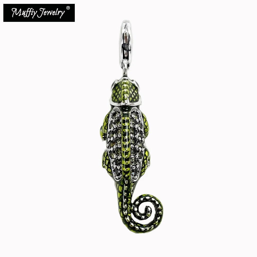 

Charms Pendant Green Lizard Chameleon With Zircon Stones New Fine Jewelry 925 Sterling Silver Accessories Gift For Men Women