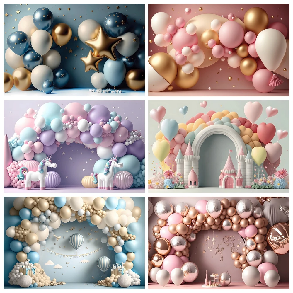 AI Scene Colorful Arch Balloons Backdrop for Photography Newborn 1st Birthday Party Decor Baby Shower Background Photo Studio