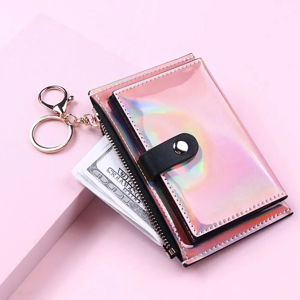 Fashion New Laser Women Wallets Fashion Keychain Zipper Coin Purse Mini Small Money Bag Credit Card Holder 5