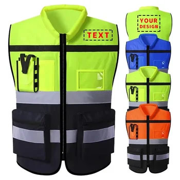 Gilet di sicurezza con logo personalizzato Gilet ad alta visibilità Multi tasca da lavoro da costruzione AnSI Classe 2 Uniforme volontaria di sicurezza standard