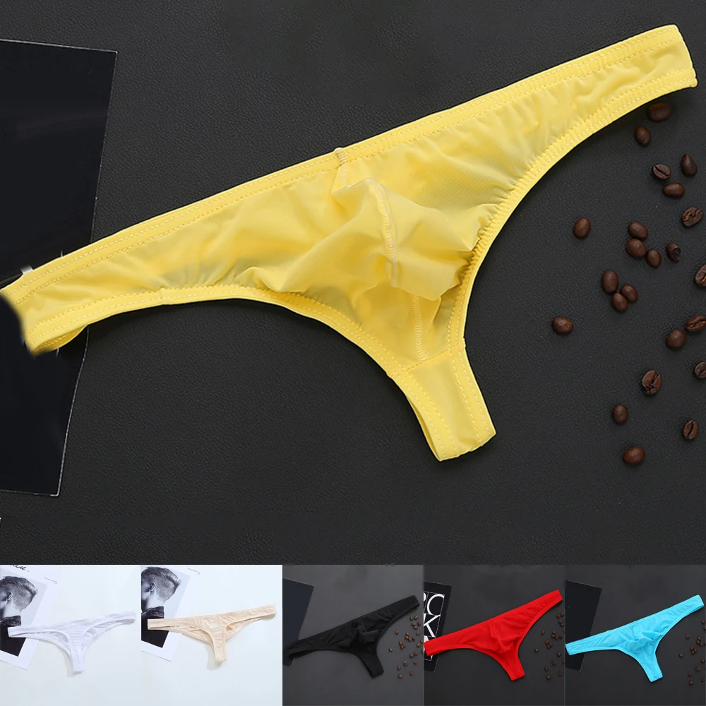 

Men Transparent Thongs G-Strings Sexy Gay Mens Underwear Smooth Ice Silk Panties Low-rise Male T- Back Panties Tanga Bikinis