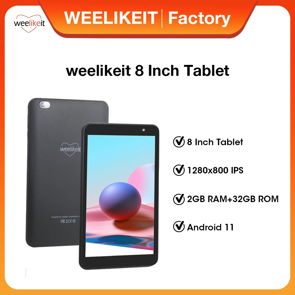 weelikeit 8'' Tablet Android 11 1280*800 IPS 2GB 32GB Dual Camera Kids