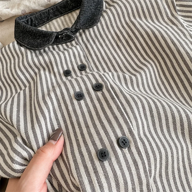 deer jonmi Autumn Baby Boys Striped Denim Shirts Long Sleeve Korean Style Children Casual Tops Coats