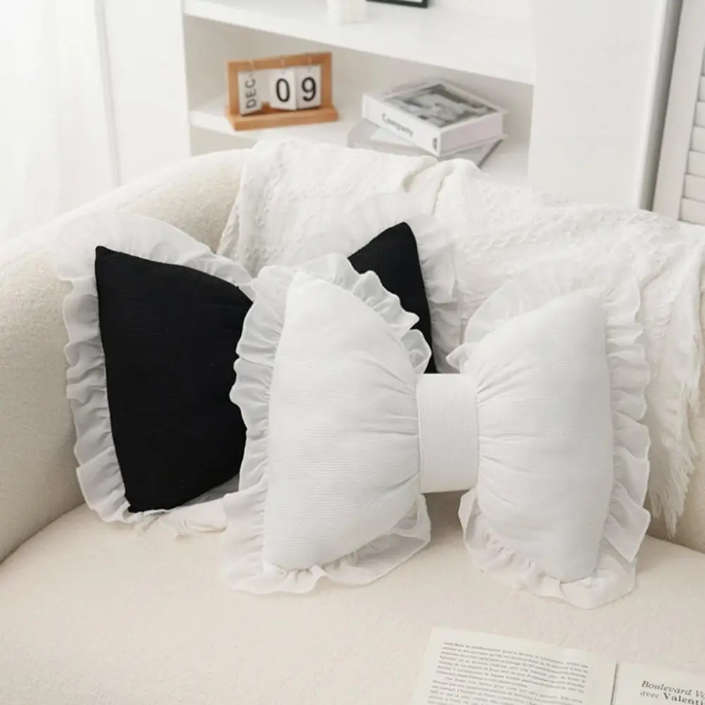 Pink Bow-shaped Pillow Ruffle Lace Decor Plush PP Cotton Filling Pillow Bed Couch Sofa Support Pillow Car Seat Companion Pillows 3