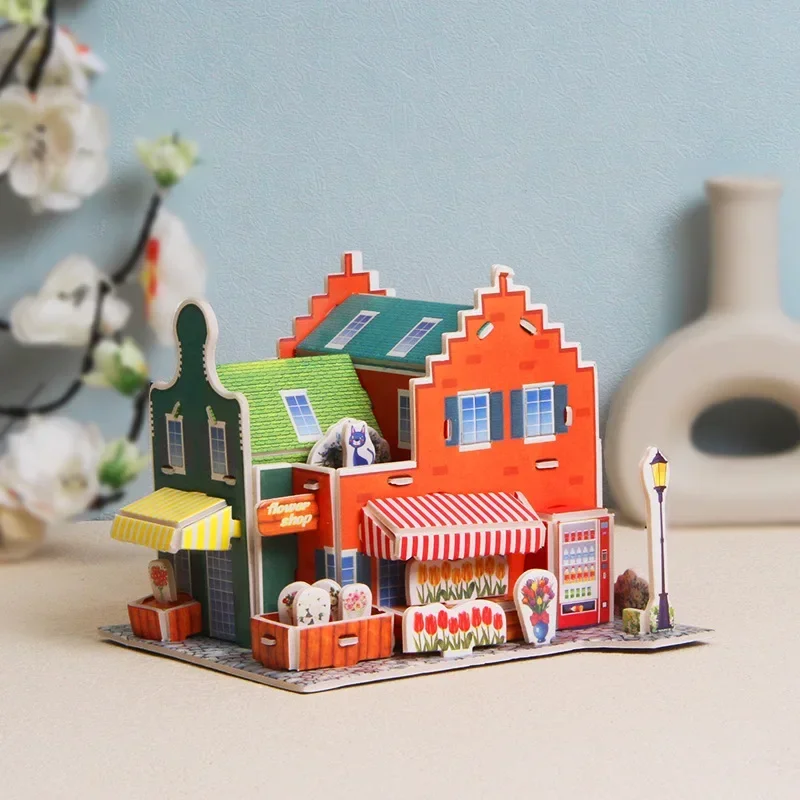 3D Exquisite Paper Puzzles Children's Handmade DIY Toys IceCream French-Hotel Flower-shop Supermarket  WL 3