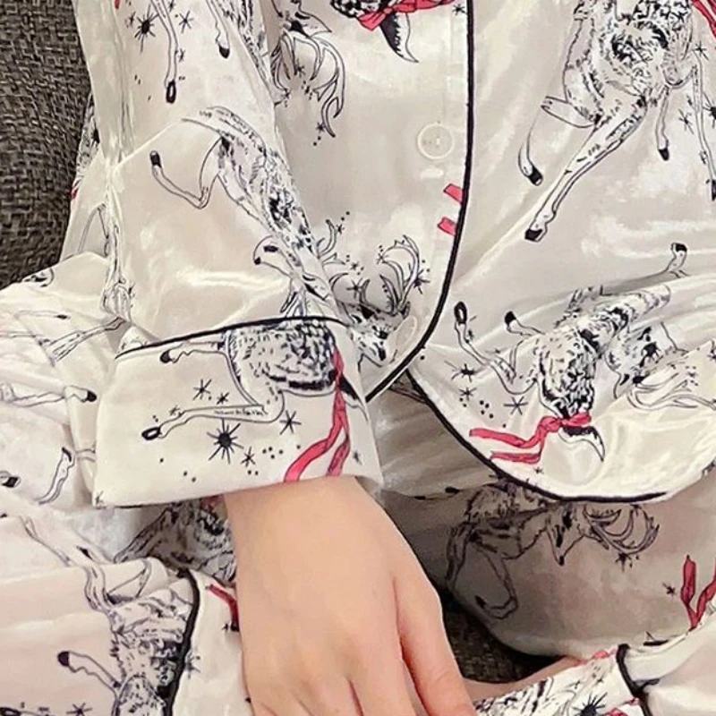 Gold Velvet Sleepwear Women's Spring Autumn Long Sleeve Home Wear Two-Piece Suit Korean Style Large Size Sweet Pajamas Suit 2024