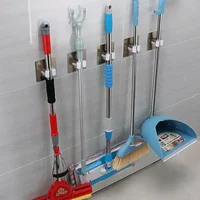 2/1pcs Punch-free Mop Holder Bathroom Shelf Wall-Mounted Mop Broom Hanger Self Adhesive Hooks Bathroom Storage Home Accessories 1