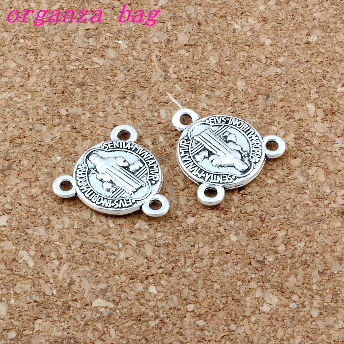 150pcs/Lots Antique Silver Saint Benedict Medal Cross Triangular 3-Strand Charm Spacer End Connector 16x16mm DIY Accessories F59
