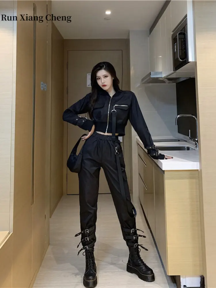 Women's Clothing Two-piece Suit Spring Autumn 2023 Free Shipping Street Casual Style Fashion High-waisted Cool Motorcycle Suit