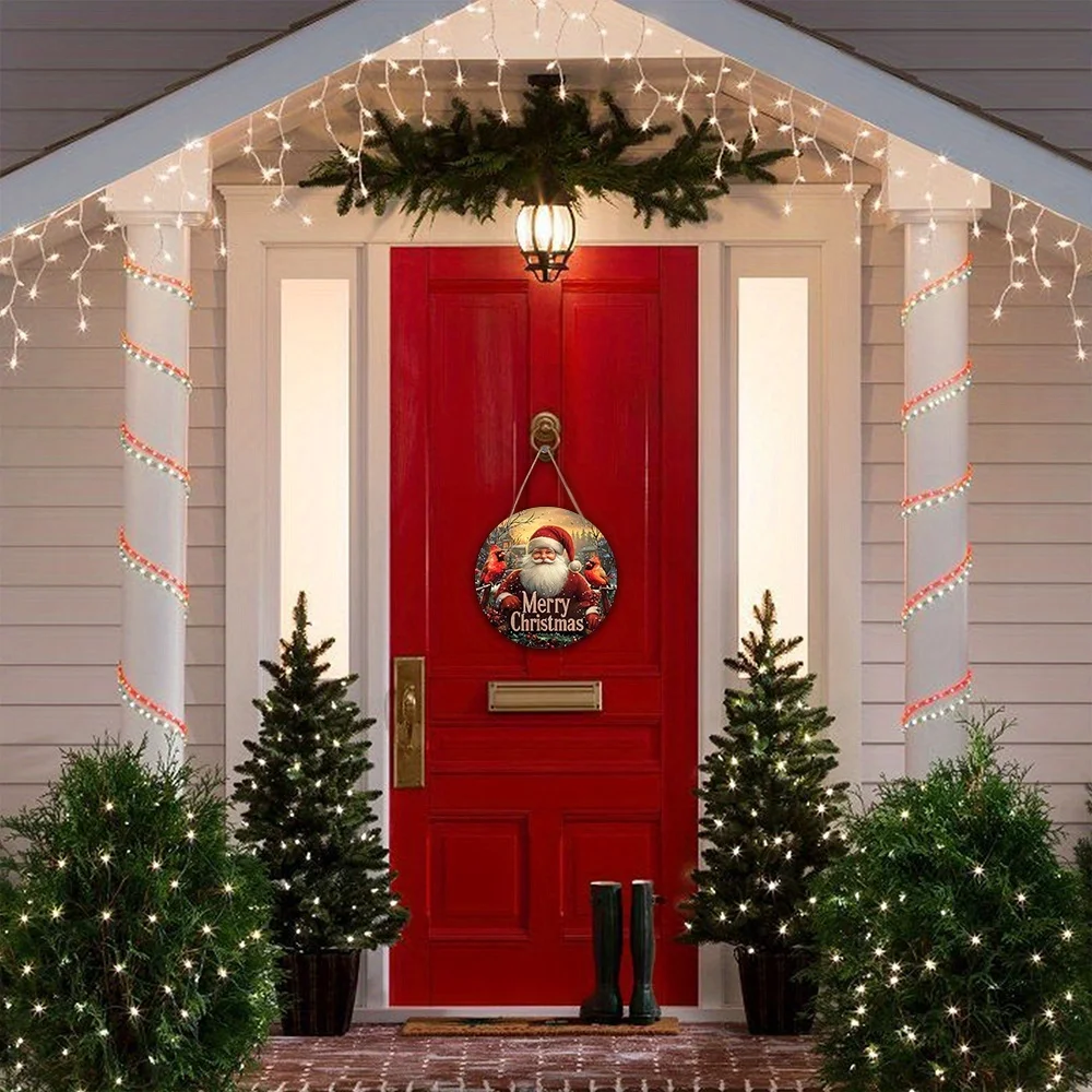 Christmas Cardinal Wooden Wreath Sign – Festive Hanging Santa Claus Holiday Door & Wall Decoration 2