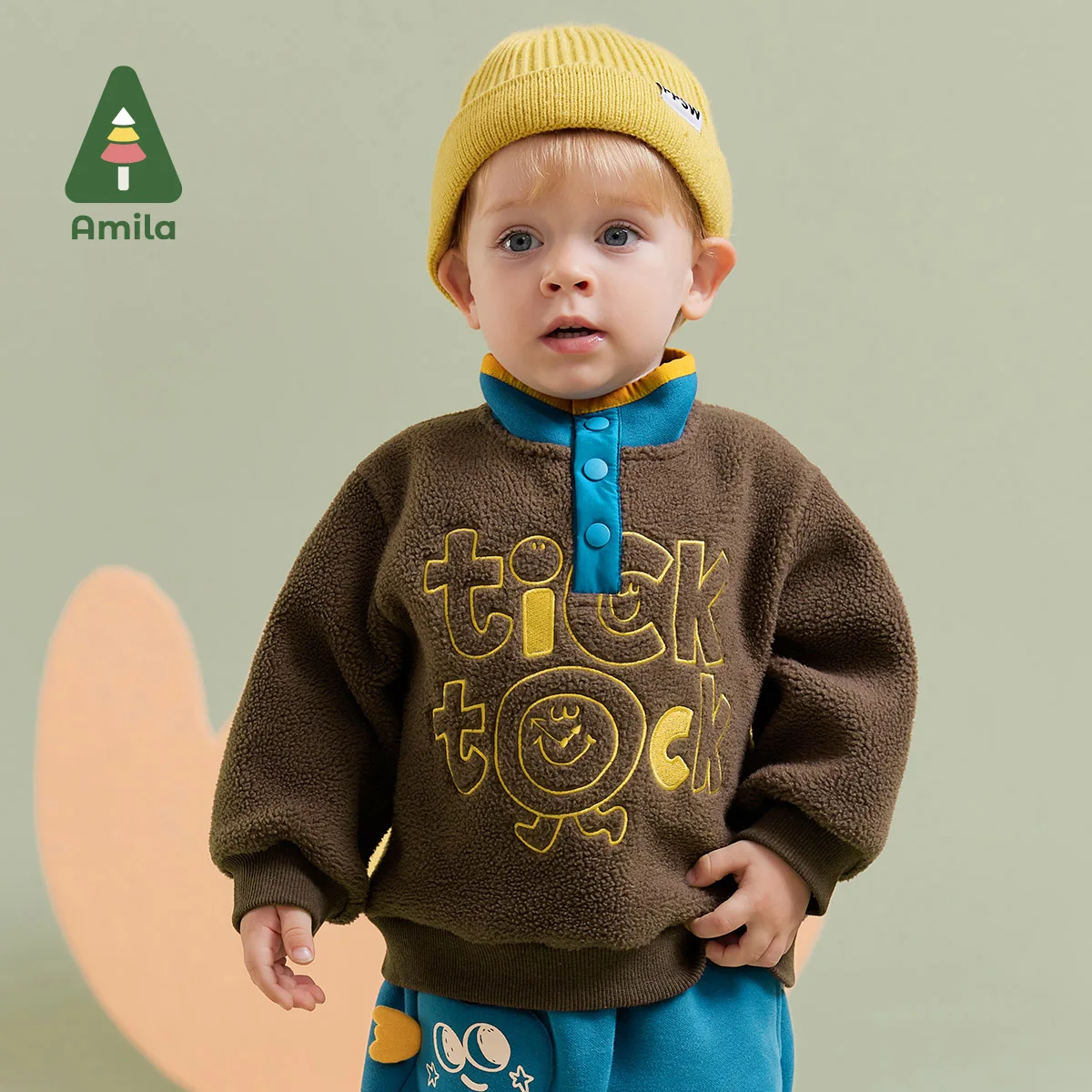 Amila Baby Boy Hoodie Winter New Multicolour Stand Collar Fleecing Soft Cosy Embroider Baby Clothing