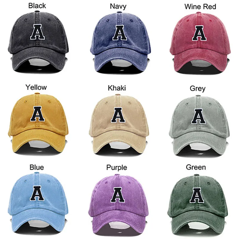 Initial Letter A-Z Embroidery Baseball Cap For Men Womne High Quality Washed Cotton Dad Hat Team Sport Visors Snapback Caps 2