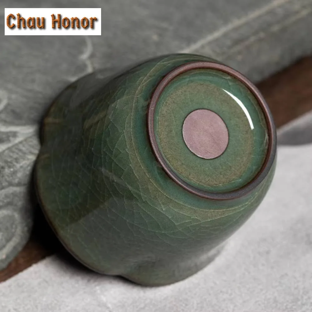 120ml Handmade Longquan Celadon Teacup Retro Iron Body Master Cup Ice Cracking Galze Ceramic Tea Bwol Chazhan Kung Fu Teaware