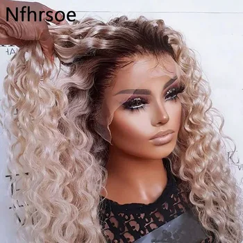 Parrucca frontale anteriore in pizzo 13x4 HD per capelli umani al 100% densità 180 per le donne Ombre ricci brasiliane biondo miele # 4 Parrucca anteriore in pizzo Parrucca HD