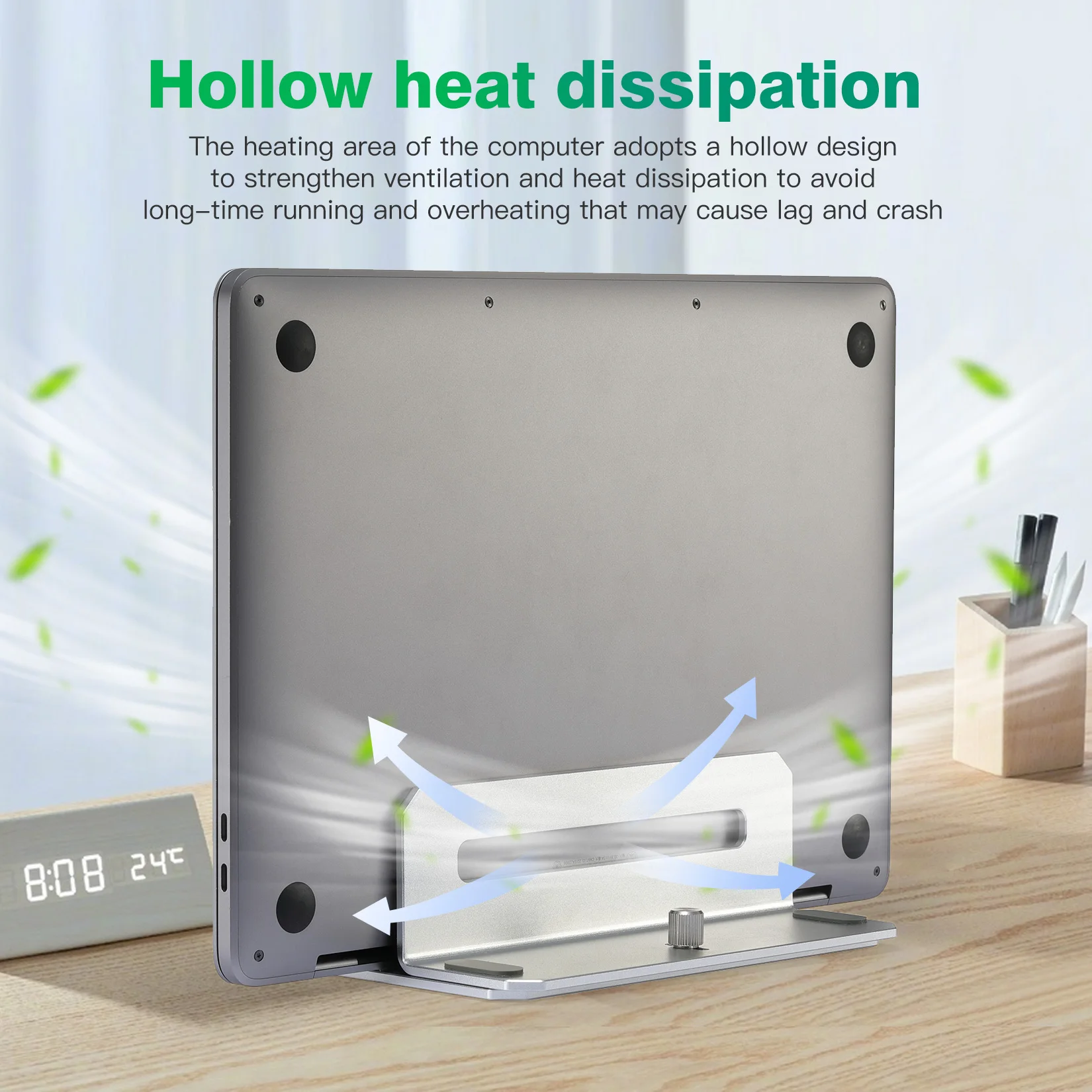 Aluminum Width Adjustable Vertical Desktop Holder Dock Save Space for Desk Organizers and Storage Laptop Stand With 3.0 Hub