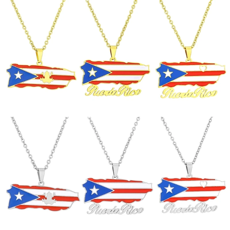 

Adjustable Puerto Rico Flag Pendant Necklace Fashion Chain Necklace Long Lasting Puerto Rico Culture Necklace for Daily DropShip