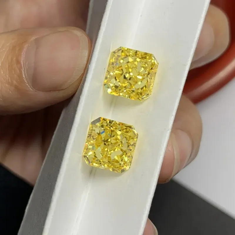 Lemon Color Loose square Radiant Cut  synthetic Moissanite Stone with GRA Certificate  for Women Jewelry Ring Earrings Making