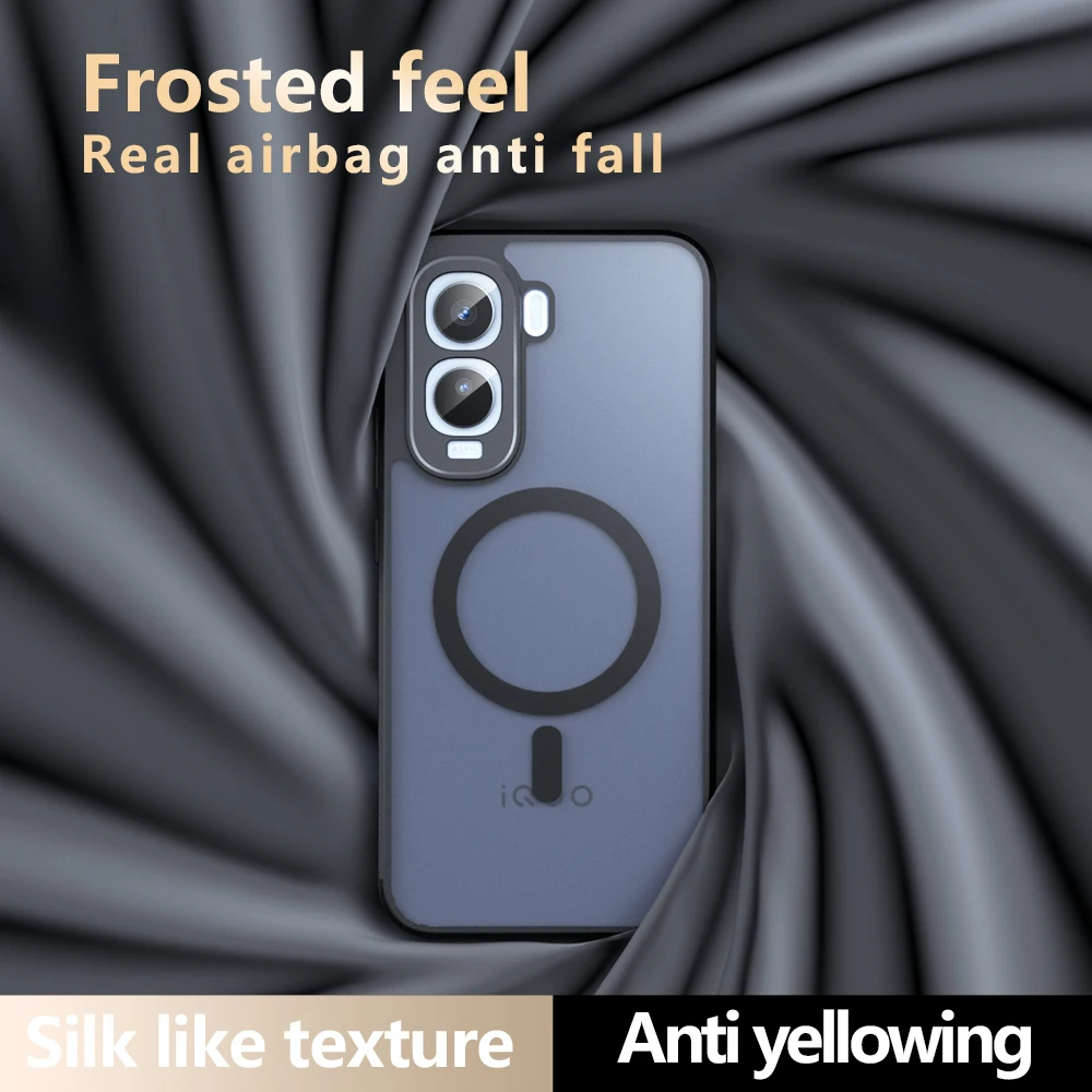 Frosted Matte Shockproof Magnetic Phone Case - Transparent Cover with TPU Bumper