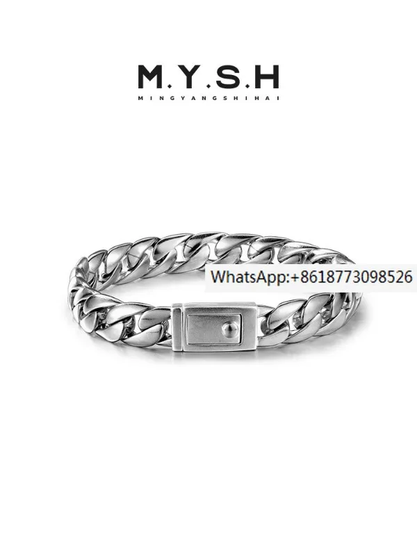 

925 Sterling Silver Bracelet Men's Trendy Korean Version Personalized Single Simple Design Handjewelry Bracelet Solid Bracelet