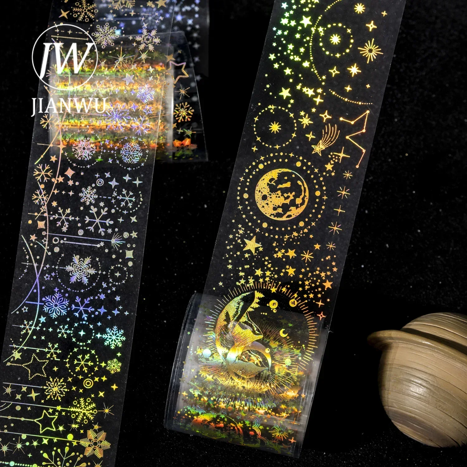 JIANWU 40mm*200cm Sparkling Stars Series Vintage Bronzing Material Collage Landscaping PET Tape Creative DIY Journal Stationery 2