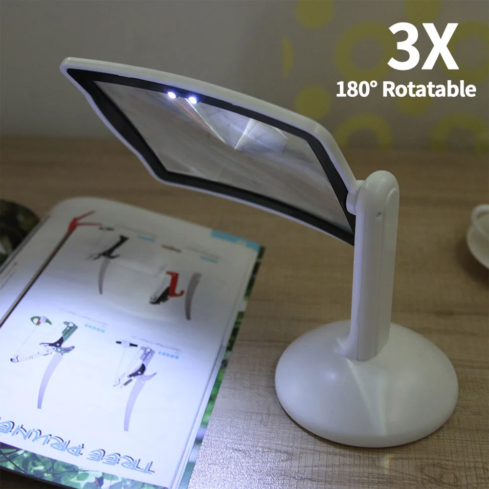 휴대용 접이식 다기능 핸즈프리 루페 뷰어 돋보기, LED 조명, 편리한 3X 180 ° 회전 독서 돋보기
