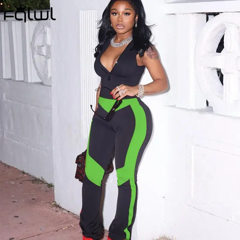 FQLWL уличная одежда синий комбинезон без рукавов женские комбинезоны пэчворк