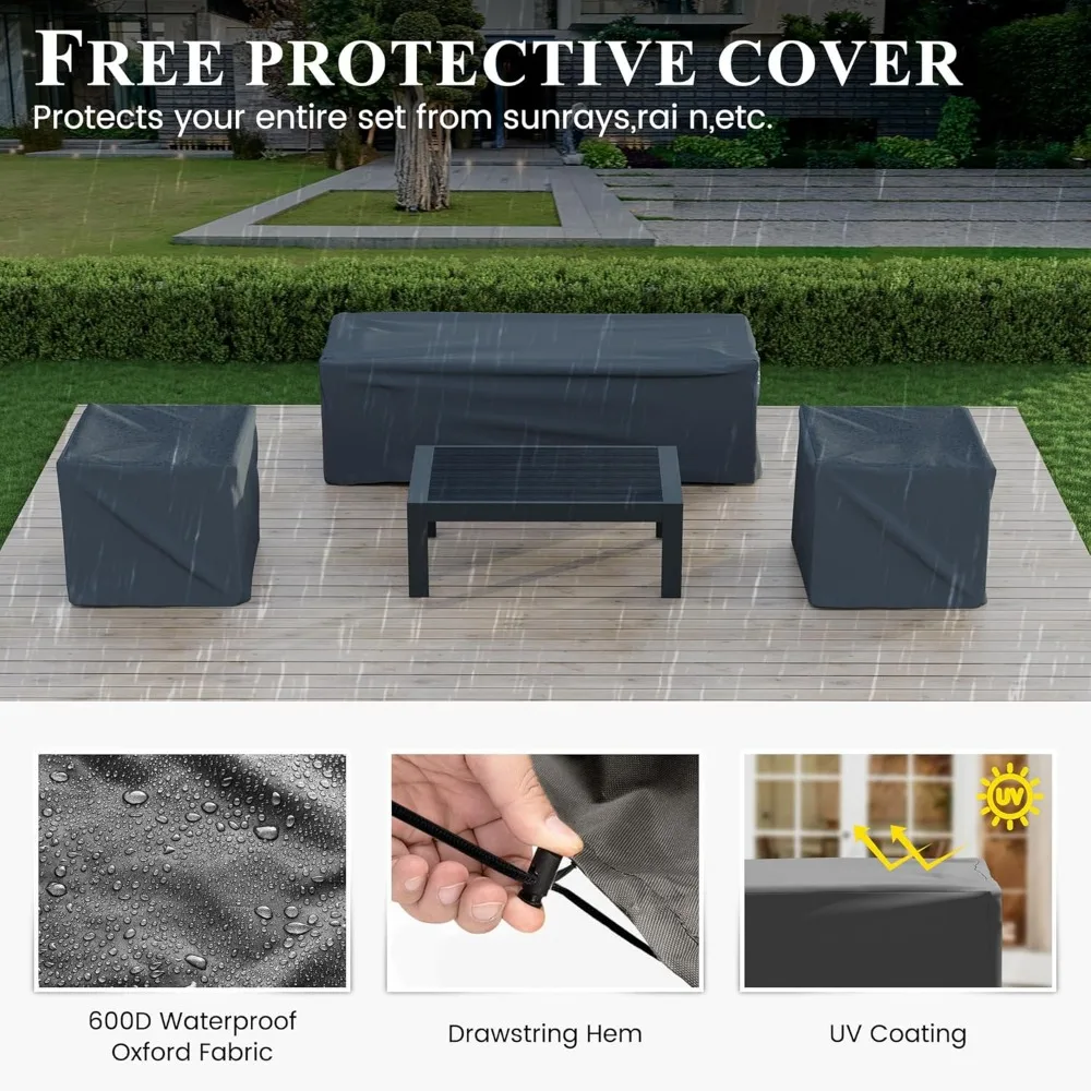 Aluminum Patio Furniture Set, 6 Piece Metal Outdoor Furniture Set with Waterproof Covers for Backyard Garden