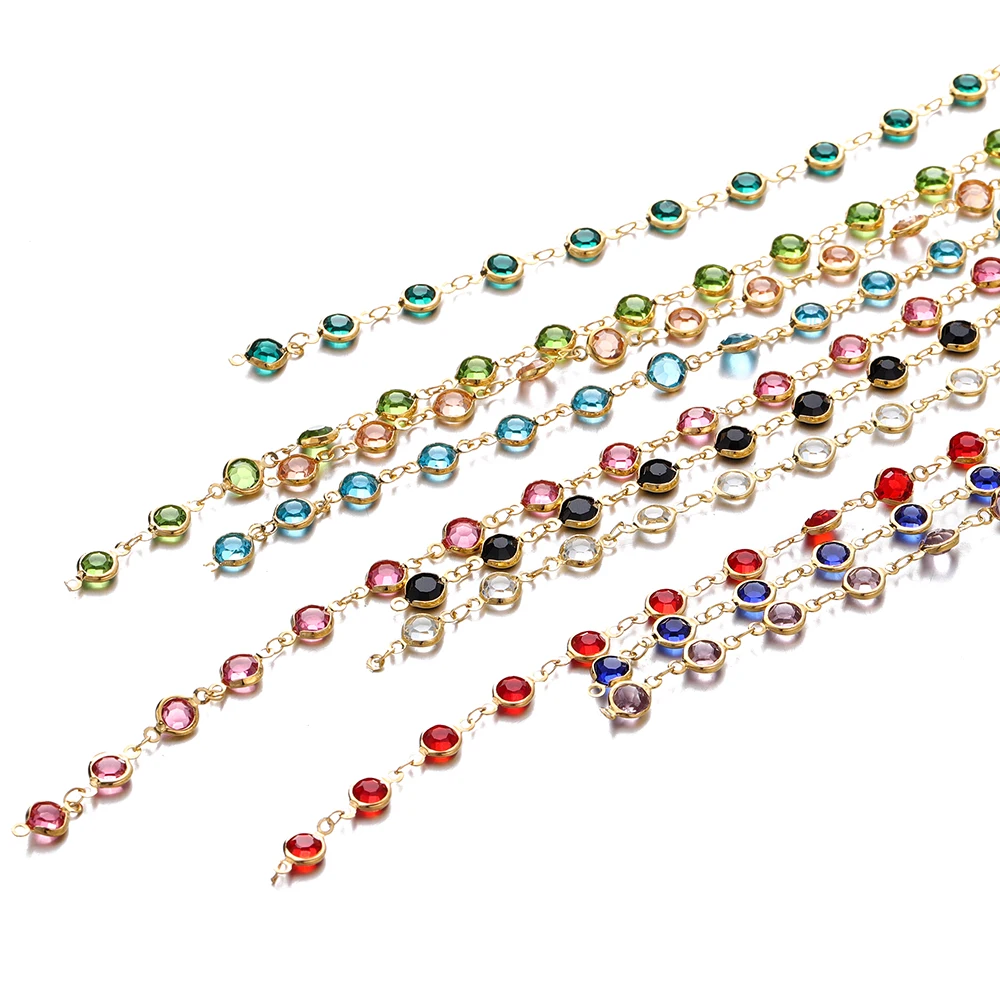 1 metr 6mm kolorowe kryształowe koraliki ozdobiony paciorkami łańcuch szklane koraliki złoty naszyjnik KC dla akcesoria rzemieślnicze do robienia biżuterii
