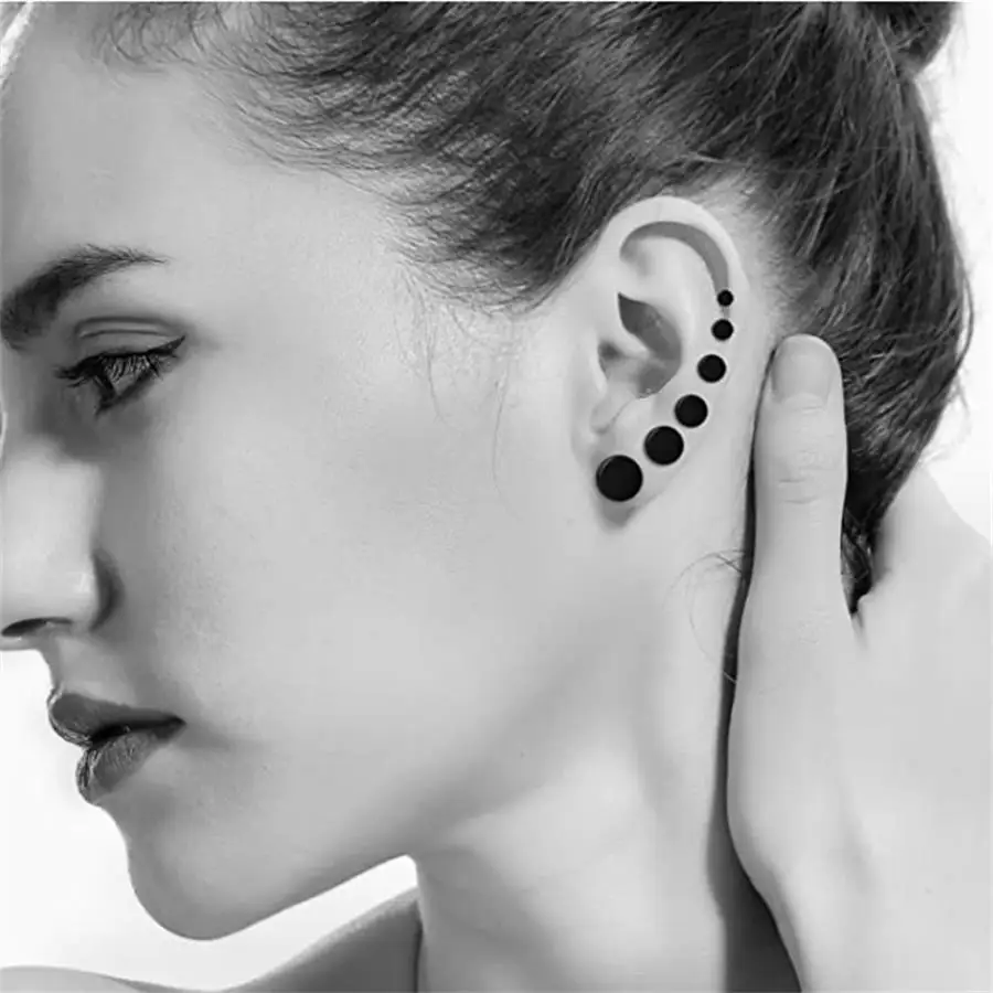 6 PAIRS 3/4/5/6/7/8MM Round Flat Ear Stud Stainless Steel Black Stud Earrings Ear Post Jewelry Piercings Men Women